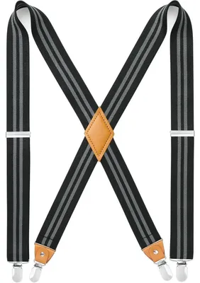 Zdjęcie produktu dla Spinki do paska męskie, 3,5 cm, kształt "X", 4 metalowe klipsy, niebiesko-szare pasy