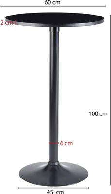 Zdjęcie produktu dla Stół barowy czarny, wysoki stół Ø 60 cm, stół bistro o wysokości 100 cm