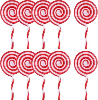 Produktbild von 10er Set Weihnachtsbaum Zuckerstangen Anhänger Christbaumschmuck Rot Weiß 13cm