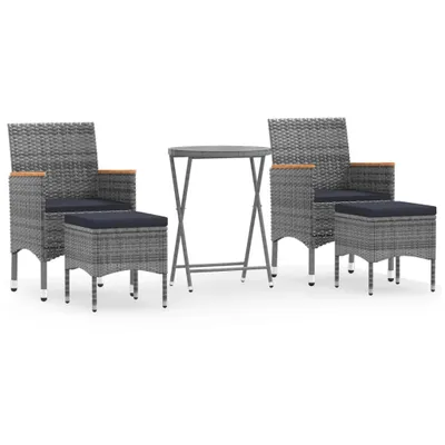 Produktbild von vidaXL 5-tlg. Garten-Bistro-Set Poly Rattan und Hartglas Grau