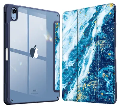 Produktbild von Fintie Hybrid Hülle für iPad (A16) 11 Generation 11 Zoll 2025, iPad 10 Generation 10.9 Zoll 2022 mit Stifthalter - Stoßfeste Schutzhülle mit transparenter Hartschale auf der Rückseite, Meeresblau