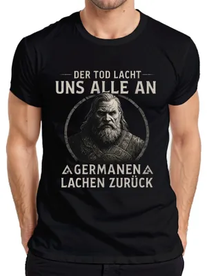 Zdjęcie produktu dla Powiedzenie wikingów Śmierć śmieje się z nas wszystkich Zabawne powiedzenie Valhalla T-shirt męski, czarny, XXL