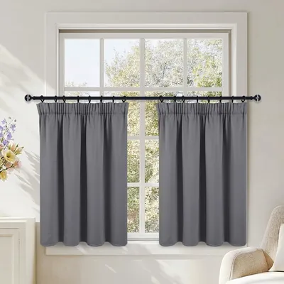 Imagen del producto de Cortinas opacas para cocina - Juego de 2 - 90 x 117 cm - Estilo plisado - Color gris