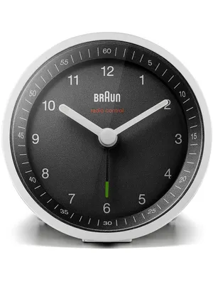A close-up studio shot of a Braun alarm clock.