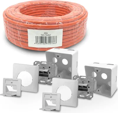 Produktbild von ARLI Cat7 Verlegekabel 50 m S/FTP PIMF Halogenfrei Netzwerkkabel + 2x Cat6a Netzwerkdose