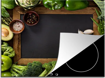 Produktbild von KitchenYeah© Herdabdeckplatte Obst - Kreidetafel - Gemüse , 58x51cm, Küche Deko, Glaskeramikkochfeld Herdabdeckung, Abdeckplatte fùr Kochfeld