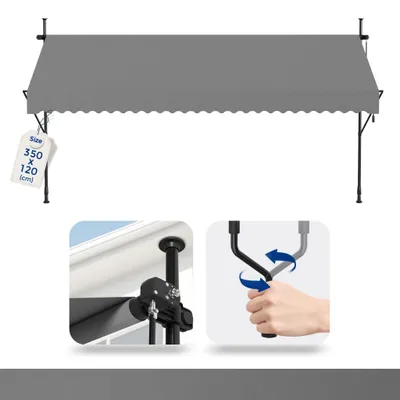Produktbild von QEENTOE Klemmmarkise Balkon Markise 350x120cm Balkonmarkise manuell einziehbar ohne Bohren höhenverstellbar Sonnenschutz - Hellgrau