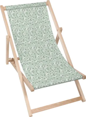 Produktbild von Dreamroots Liegestuhl klappbar Holz bis zu 130 kg, Sonnenliege klappbar mit 3-stufiger Neigungsregulierung der Rückenlehne, Tiny White Flowers Meadow