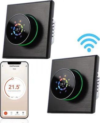 Obrázok produktu pre 2x WiFi termostat, digitálny LCD izbový termostat, programovateľný nástenný termostat na zapustenie, podlahové kúrenie pre 5A ohrev teplej vody, ovládanie tlačidlami/mobilná aplikácia/hlasové ovládanie, vnútorný teplomer, čierny