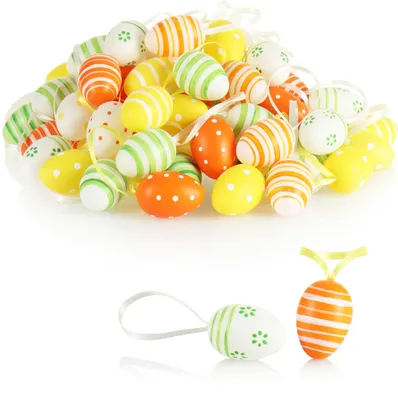 Produktbild von com-four® 72x handbemalte Ostereier zum Aufhängen - pastellfarbene Osterdeko mit tollen Mustern - Deko Ostereier mit Schnur zum Aufhängen - Größe: 4 cm