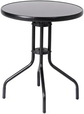 Produktbild von Schwarzer Gartentisch mit Glasplatte, Bistrotisch für Balkon und Terrasse, 60×60×70 cm