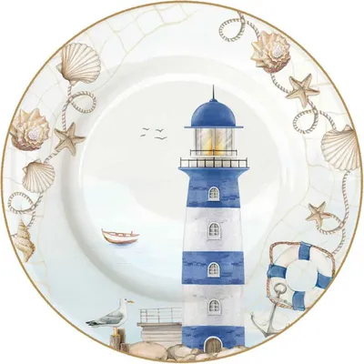 Produktbild von Kuchenteller BLUE LIGHTHOUSE Leuchtturm D. 19cm aus Porzellan Easy Life