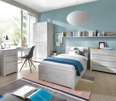 Produktbild von Jugendzimmer Set 7-teilig AMANTEA-129 mit Bett 90x200 in weiß Eiche