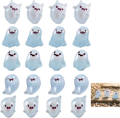 Image de 20 figurines miniatures avec des effets lumineux représentant des fantômes