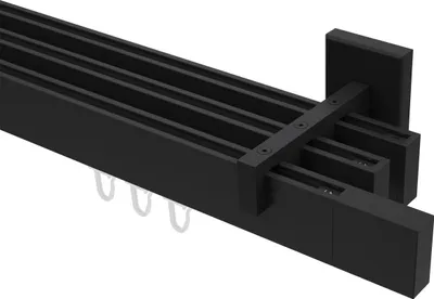 Produktbild von Interdeco Innenlaufstange / Gardinenstange mit Innenlauf Schwarz, Typ Smartline Lox (Quader), 14x35 mm 3-läufig, 280 cm