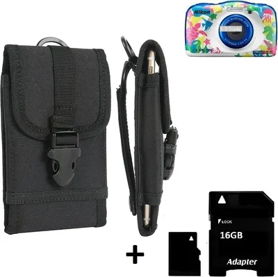 Produktbild von K-S-Trade Kameratasche Gürteltasche kompatibel mit Nikon Coolpix W100 Outdoor Gürtel Tasche für Kompaktkamera + 16GB Speicherkarte Holster