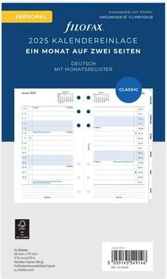 Produktbild von FILOFAX Kalendereinlage 2025 - Personal - Monatsplaner tabbed - weiss deutsch - 25-68456
