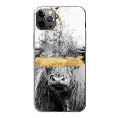 Produktbild von MuchoWow® Handyhülle Schutzhülle Hülle für iPhone 12 Pro Max Schottischer Highlander - Gold - Abstrakt Silikon Softcase Handy Hülle - Hartschale