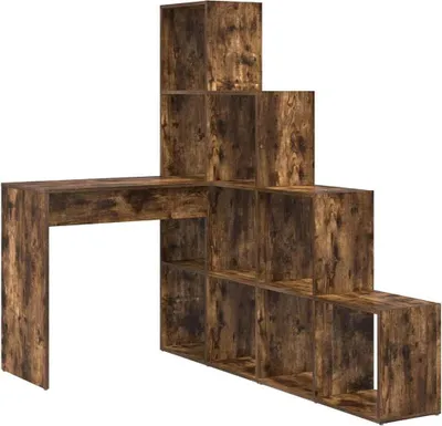 Obrázek produktu pro vidaXL Rohový psací stůl s policí, kouřový dub 101,5 x 149,5 x 149,5 cm