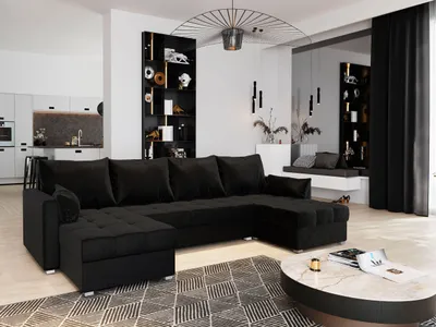 Produktbild von Masseno Ecksofa NAKO mit Schlaffunktion U-Form, Sofa mit Bettkasten, Wohnzimmersofa, Couch, Soffa, Bettsofa, Couchgarnitur- Schwarz, KRONOS 07