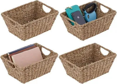 Produktbild von mDesign Seegraskorb Aufbewahrungkorb Flechtkorb mit Griffe 4er Set hellbraun