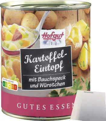 Produktbild von Hofgut Kartoffeleintopf mit Würstchen (800g Dose) + usy Block