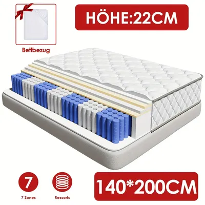Image de Matelas à ressorts ensachés - Matelas à ressorts - Matelas à 7 zones - Matelas ergonomiques - Matelas 140x200 cm