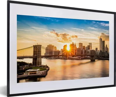 Produktbild von MuchoWow® MuchoWow® Gerahmtes Poster New York - Brooklyn Bridge - Wasser 60x40 cm - Poster mit zchwarzem Bilderrahmen - Schlafzimmer - Plakat in Rahmen - Drucken