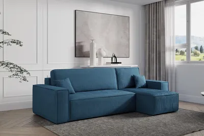 Produktbild von VENASI Ecksofa mit Schlaffunktion & Bettkasten Hugo L, Blau Cordstoff