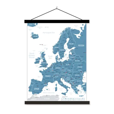 Produktbild von MuchoWow® Textilposter Detaillierte Karte von Europa 120x160 cm mit schwarzem Rahmen - Magnetischer