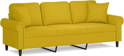 Obrázok produktu pre vidaXL 3-miestna pohovka s ozdobnými vankúšmi žltá 180 cm zamatová