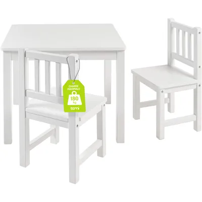 Image de BOMI® Ensemble table et chaises pour enfants avec 2 chaises en bois massif – Groupe de sièges pour tout-petits, filles et garçons