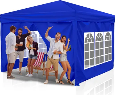 Immagine prodotto di TolleTour gazebo pieghevole, gazebo con 4 pareti laterali, gazebo per feste con protezione UV, gazebo pieghevole 3x3m con 4 pareti blu