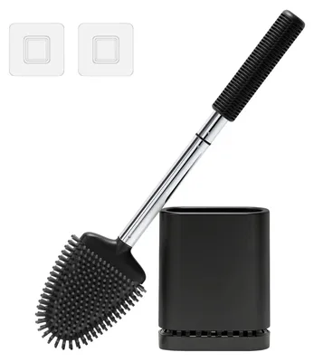 Image de SolidKeus - Porte-brosse WC avec brosse WC en silicone, noir