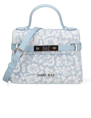 Produktbild von Handtasche aus veganem Leder in Blau mit Leopardenmuster und Schulterriemen