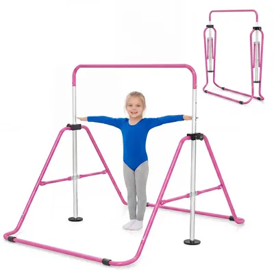 Zdjęcie produktu dla KOMFOTTEU Składana drążek gimnastyczny dla dzieci, drążek poziomy z regulowaną wysokością w 5 stopniach od 90 do 130 cm, obciążenie 70 kg, przenośny sprzęt treningowy do użytku wewnątrz i na zewnątrz