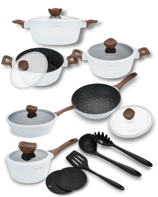 Immagine prodotto di Set di pentole Masterpan da 15 pezzi | pentole bianche | con coperchio | casseruola | coperchio | padella | set di pentole e padelle | induzione | pentole a induzione | MP7002