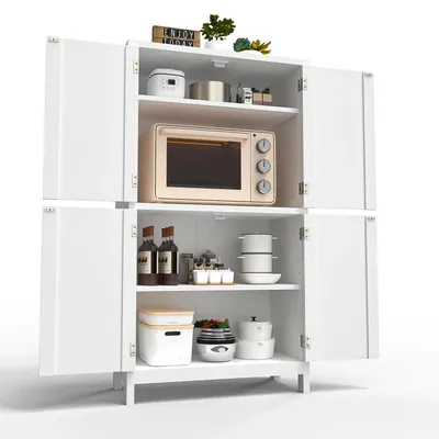 Image de Armoire de cuisine - Armoire haute/buffet - 109 cm de haut - 1 m de large - 4 portes - MDF - Système modulaire - Blanc