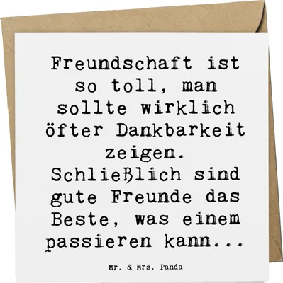 Produktbild von Mr. & Mrs. Panda Grußkarte Spruch Dankbarkeit für Freundschaft - Weiß - Geschenk, Trost, Glückwunschkarte, Gefühl, Zitat, doppelkarte, ausdrücken, faltkarte, Motivation