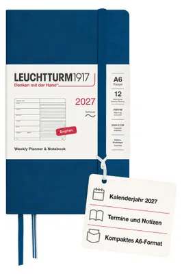 Immagine prodotto di Calendario settimanale 2027 LEUCHTTURM1917, formato tascabile (A6), con taccuino a righe – per la pianificazione degli appuntamenti
