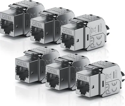 Produktbild von Primewire 6x Netzwerk-Adapter RJ-45 (Ethernet), Buchse zu Netzwerkkabel, CAT.6a Keystone Modul für LAN Kabel, RJ45 Buchse, feldkonfektionierbar