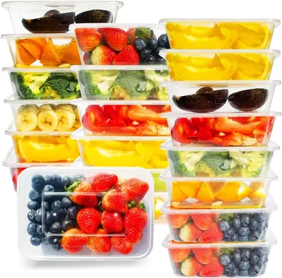 Image de Boîtes en plastique - Contenants alimentaires avec couvercle - Pour conserver les repas - Empilables et étanches - 50 pièces de 650 ml - Transparent