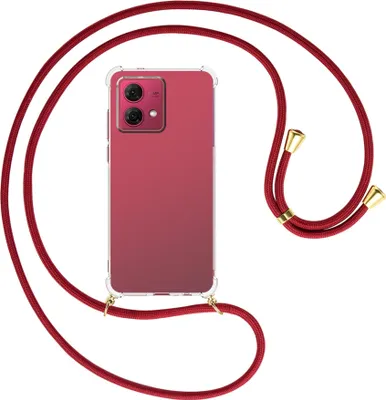 Produktbild von Handykette Backcover-Schutzhülle mit Band (Metall goldfarben) für Motorola Moto G84 5G (6.5'') - dunkelrot