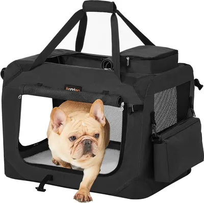 Produktbild von Feandrea Faltbare Hundebox, Hundetransportbox, S, Hundetasche, Oxford-Gewebe, Mesh, atmungsaktiv, tragbar, Metallrahmen, mit Griffen, Taschen