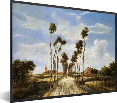 Produktbild von MuchoWow® MuchoWow® Gerahmtes Poster Die Gasse von Middelharnis - Gemälde von Meindert Hobbema 80x60 cm - Poster mit zchwarzem Bilderrahmen - Schwarzem - Mit Gestell