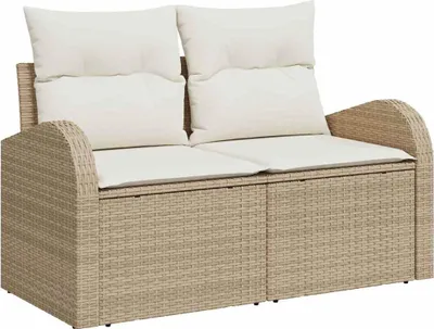 Produktbild von vidaXL Gartensofa mit Kissen Beige 124 x 62 x 69cm Poly-Rattan