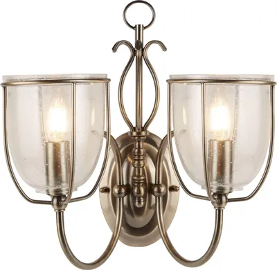 Produktbild von Wandleuchte mit Schalter Metall Glas 36 cm hoch in Messing Antik E14 2-flammig Jugendstil
