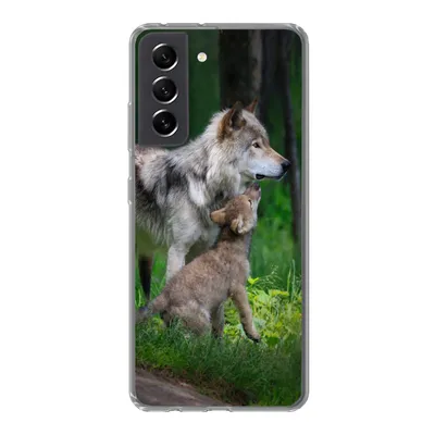 Produktbild von MuchoWow® Handyhülle Schutzhülle Hülle für Samsung Galaxy S21 FE Wolf - Baby - Wald Silikon Softcase Handy Hülle - Mobiltelefonhülle