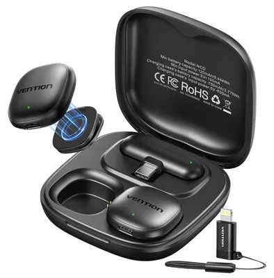 Produktbild von VENTION Mini-Funkmikrofon für iPhone 17/16/15 Pro Max, [Plug and Play] USB-C Bluetooth Mikrofon für Android, Kabelloses Lavalier Mikrofon mit 24-Stunden-Ladecase für Videoaufnahmen/Vlogging