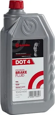 A bottle of Brembo brake fluid.